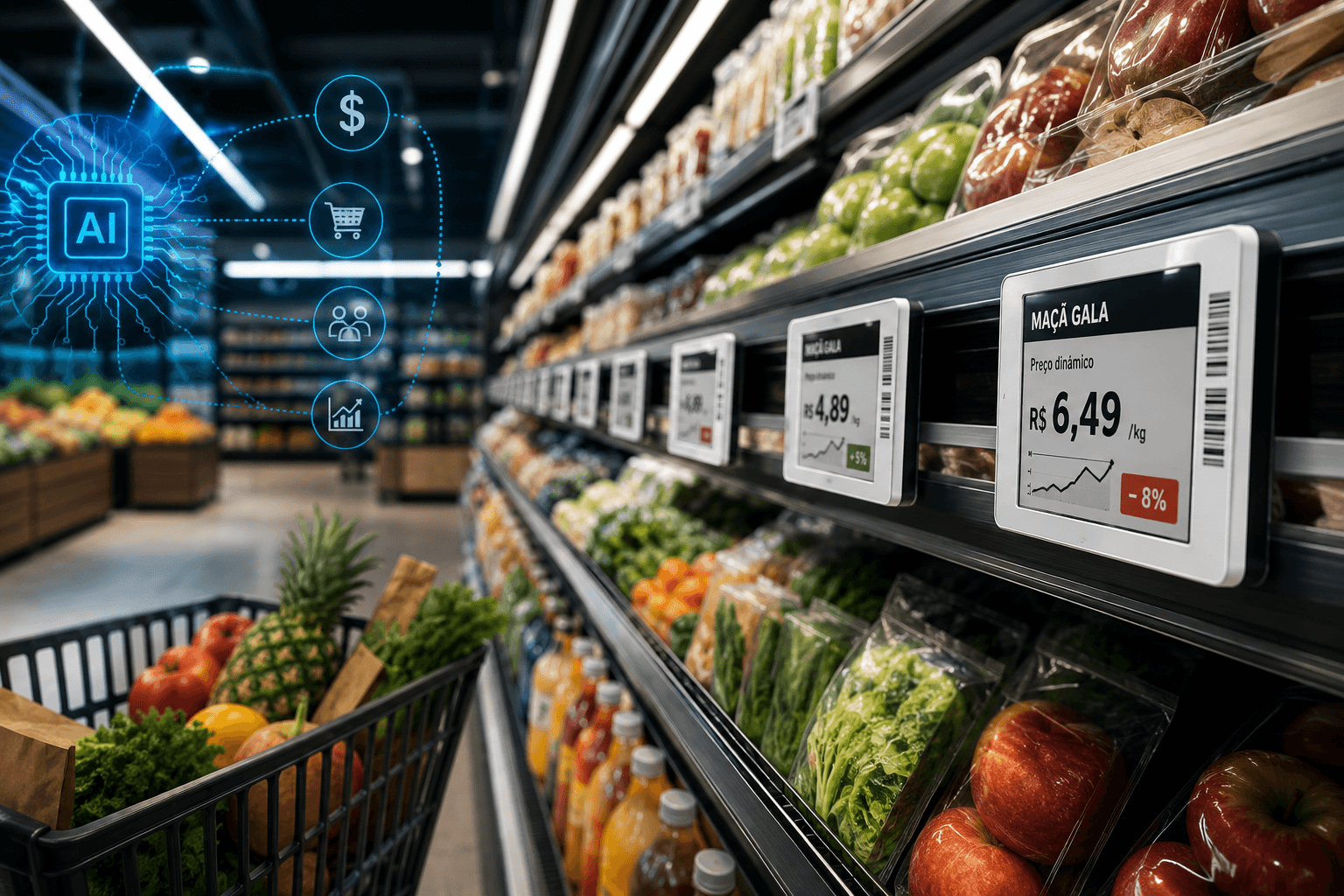 IA revoluciona precificação em supermercados com etiquetas eletrônicas